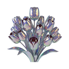3D Holographic Tulip Bouquet Chrome Metallic Flowers