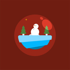 Naklejka premium Christmas Winter Snowman Scene Illustration in Flat Vector Icon Style with Minimal Shading