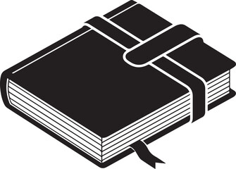 Simple black silhouette of a closed journal or notebook with a bookmark