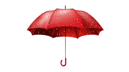 Red umbrella open waterproof canopy rainy weather protection accessory studio product photography isolated on white background