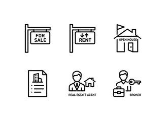 For Sale Sign For Rent Sign Open House Property Listing Real Estate Agent Broker Minimal Icon Set