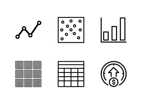 Line Graph Scatter Plot Histogram Heatmap Data Table KPI Key Performance Indicator Minimal Icon Set