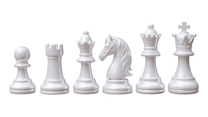 White chess pieces set isolated on white transparent. Business strategy concept, 3d © Rawf8