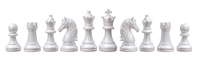 White chess pieces set isolated on white transparent. Business strategy concept, 3d © Rawf8