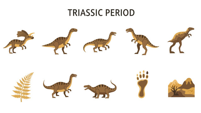 Illustration of various life forms and environments from the Triassic Period