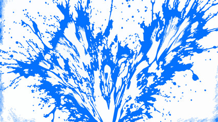 Obraz premium Vibrant Blue Paint Splash Background With Dynamic Liquid Drip & Splatter Explosion on White. Abstract Expressive Ink Art for Creative and Energetic Design.