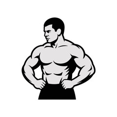 Fototapeta premium Wrestler vector suitable for sports designs. Muscular man in wrestling stance showing powerful physique. Ideal for athletic promotions and merchandise.