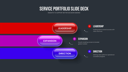 Fototapeta premium Project Growth Presentation Layout Vector Illustration. Modern Showcase Three Step Infographic Slideshow Design. Enterprise Innovation 3 Element Diagram Slide Template.