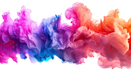 Abstract vibrant smoke colorful flowing clouds dynamic motion fine texture studio macro photography high detail isolated on white background