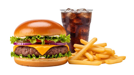 Fast food burger fries and cola isolated on transparent background
