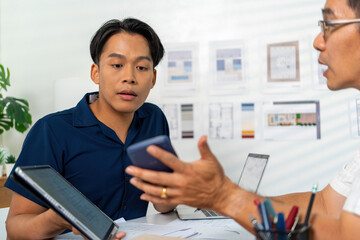 Architect Engineer Design Working on Blueprint Planning Concept. Construction Concept