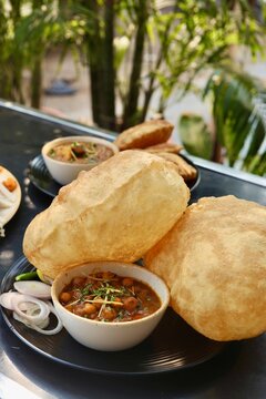 Chole bhature indian street food with spicy chole curry