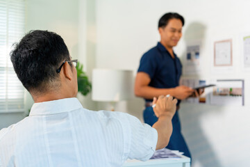 Obraz premium Architect Engineer Design Working on Blueprint Planning Concept. Construction Concept