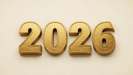 Golden 2026 numeral display on beige background