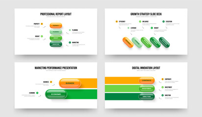 Enterprise Proposal 4 5 2 3 Element Infographic Slide Layout Bundle. Financial Growth Four Five Two Three Step Diagram Frame Template Vector Illustration Collection.