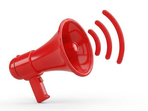 Red megaphone emitting sound waves