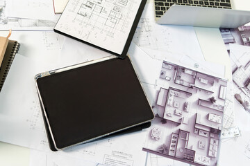 Architect Engineer Design Working on Blueprint Planning Concept. Construction Concept