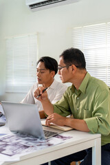 Architect Engineer Design Working on Blueprint Planning Concept. Construction Concept