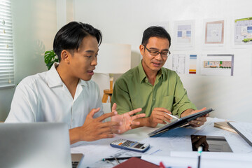 Architect Engineer Design Working on Blueprint Planning Concept. Construction Concept