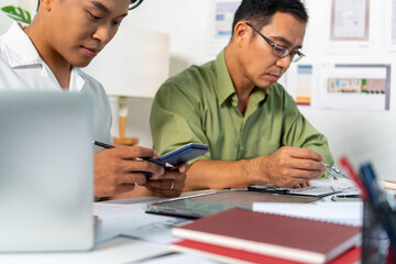 Architect Engineer Design Working on Blueprint Planning Concept. Construction Concept