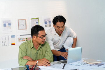 Architect Engineer Design Working on Blueprint Planning Concept. Construction Concept