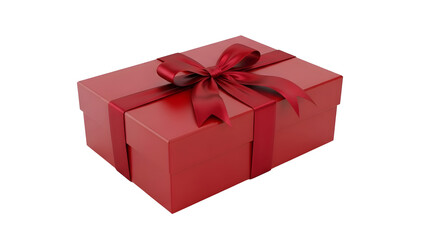 Fototapeta premium Elegant Red Gift Box with Satin Ribbon and Bow, Isolated on transparent Background
