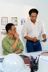 Architect Engineer Design Working on Blueprint Planning Concept. Construction Concept