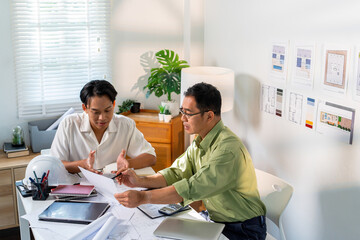 Architect Engineer Design Working on Blueprint Planning Concept. Construction Concept