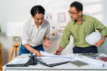 Architect Engineer Design Working on Blueprint Planning Concept. Construction Concept