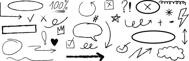 Collection of hand drawn arrows and graphic symbols