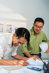 Architect Engineer Design Working on Blueprint Planning Concept. Construction Concept