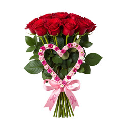 red rose with heart on white background