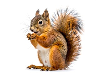 Obraz premium Brown squirrel holding food adorably high resolution photo in a white background