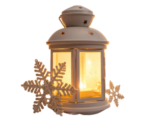 Vintage Lantern and Snowflake Ornament in One Frame, isolated on transparent background