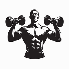 Man lifting Dumbbell Fitness Gym Silhouette Vector Illustration