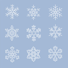 Snowflake Icons in Minimal Line Style for Winter Designs