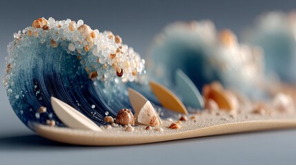 Artistic Ocean Waves with Detailed Sand and Shells Decoration