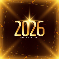 Glossy golden Happy new year 2026 golden text black background