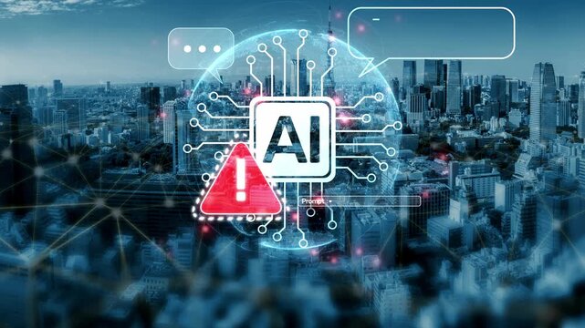 AI interface showing prompt error warning and system alert. AI prompt failure can lead to incorrect output or hallucination. Managing AI prompt error is crucial in safe AI deployment. Muxer