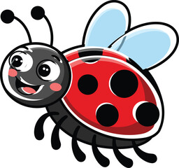 Obraz premium Cartoon ladybug with big eyes and smiling mouth insect