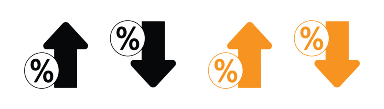 percentage icons, percent arrows icon set . with increase arrow up icon, decrease arrow down icon . profit and lose money vector icons