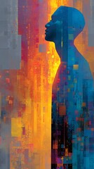 Abstract Silhouette with Colorful Background and Geometric Shapes