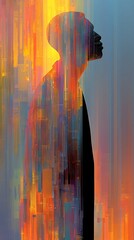 Vibrant Silhouette of a Man with Abstract Colorful Background Art