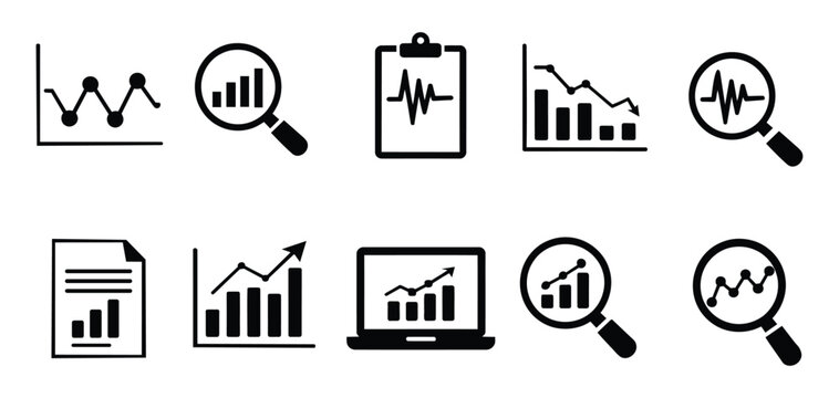 Financial and Data Analysis Icons - Business Growth, Statistics, and Market Research Elements. Business data analysis and statistics icons for finance reports.