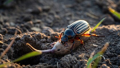Colorado Potato Beetle Pest Crawling on Soil.
