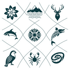 Nature symbols collection representing wildlife and elements