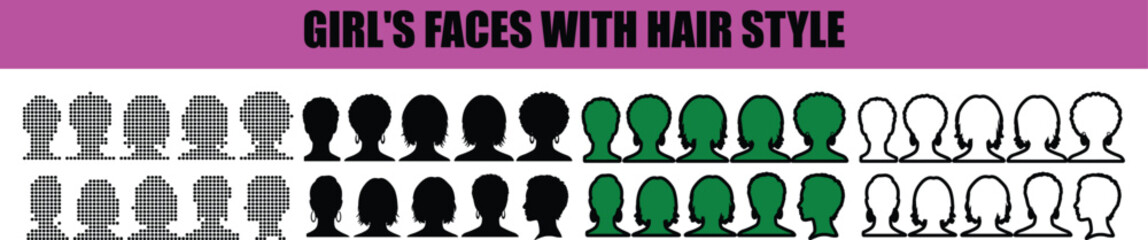 Abstract girl face with hairstyle silhouette using smooth line art and dotted elements, contemporary vector illustration suitable for web graphics, editorial layouts, and print media