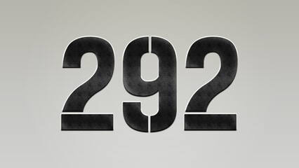 3D Bold metal number 292 on silver background.