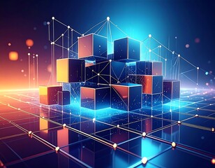 Abstract digital illustration with cubes and interconnected lines