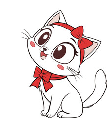 Smiling cute white cat with bow vector